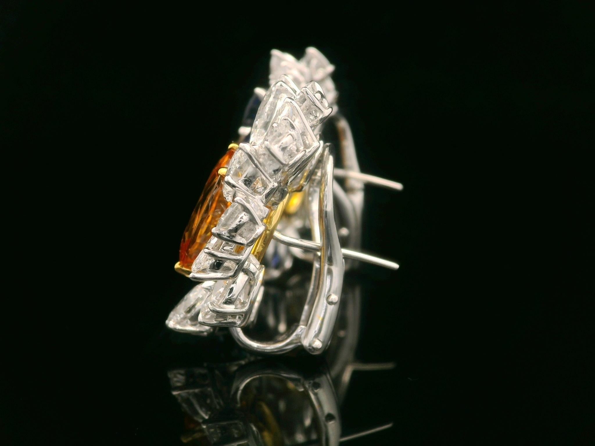 Boucles d'oreilles en platine et or avec saphirs jaunes, bleus orangés et saphirs 23,98 carats certifiés GIA en vente 7