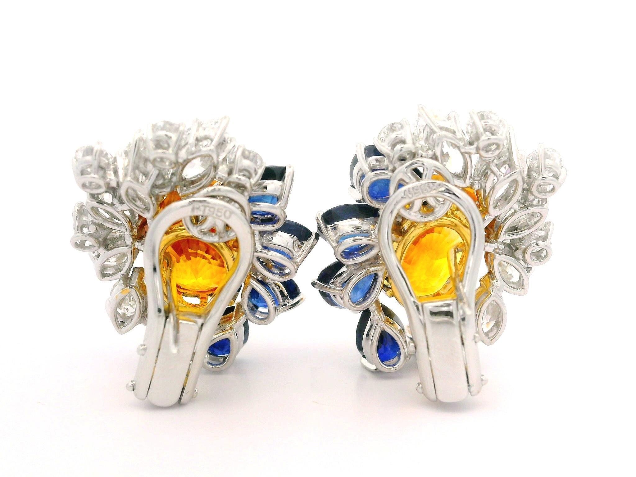Boucles d'oreilles en platine et or avec saphirs jaunes, bleus orangés et saphirs 23,98 carats certifiés GIA en vente 2
