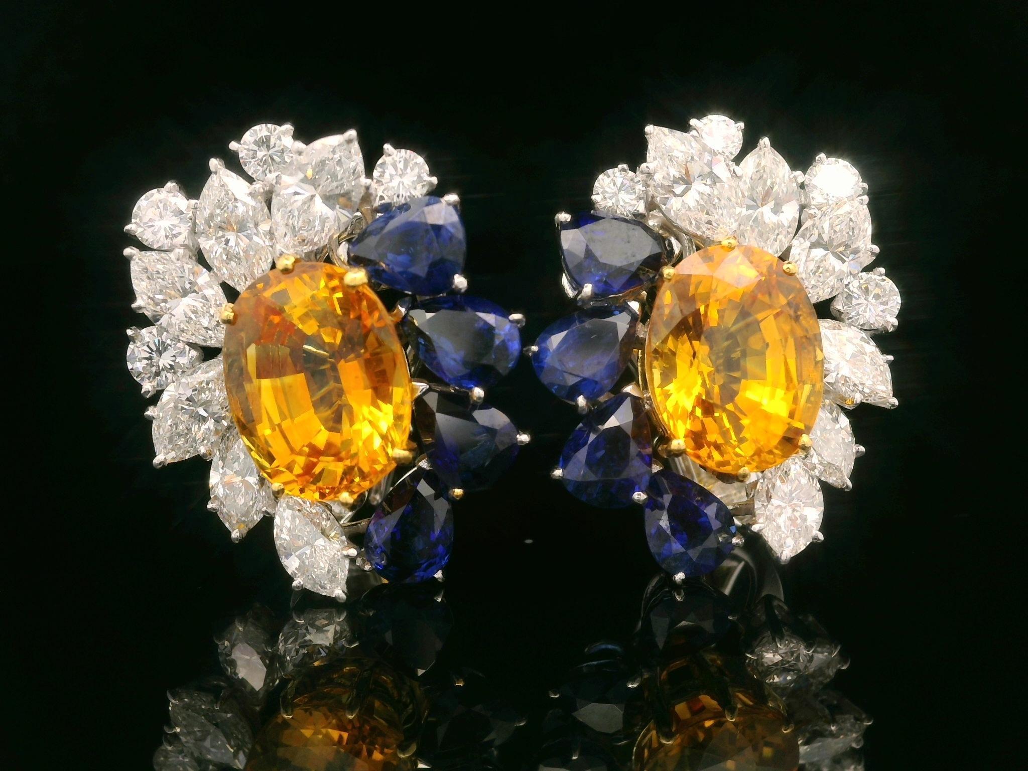 Boucles d'oreilles en platine et or avec saphirs jaunes, bleus orangés et saphirs 23,98 carats certifiés GIA en vente 4