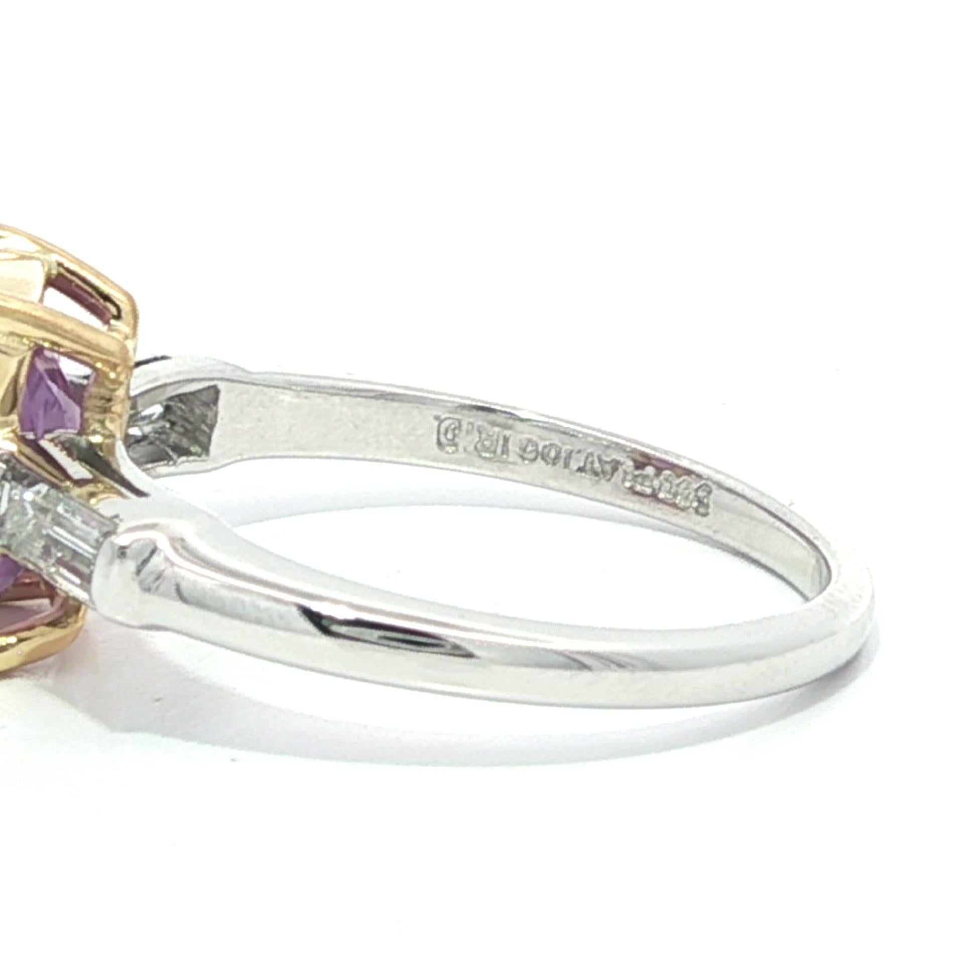Anillo de diamantes zafiro alargado rosa púrpura sin calor de platino y oro GIA 3,53 ctw en venta 8