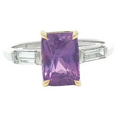 Platinum 
Gold GIA 3.53ctw No Heat Pink Purple Elongated Sapphire Diamond Ring