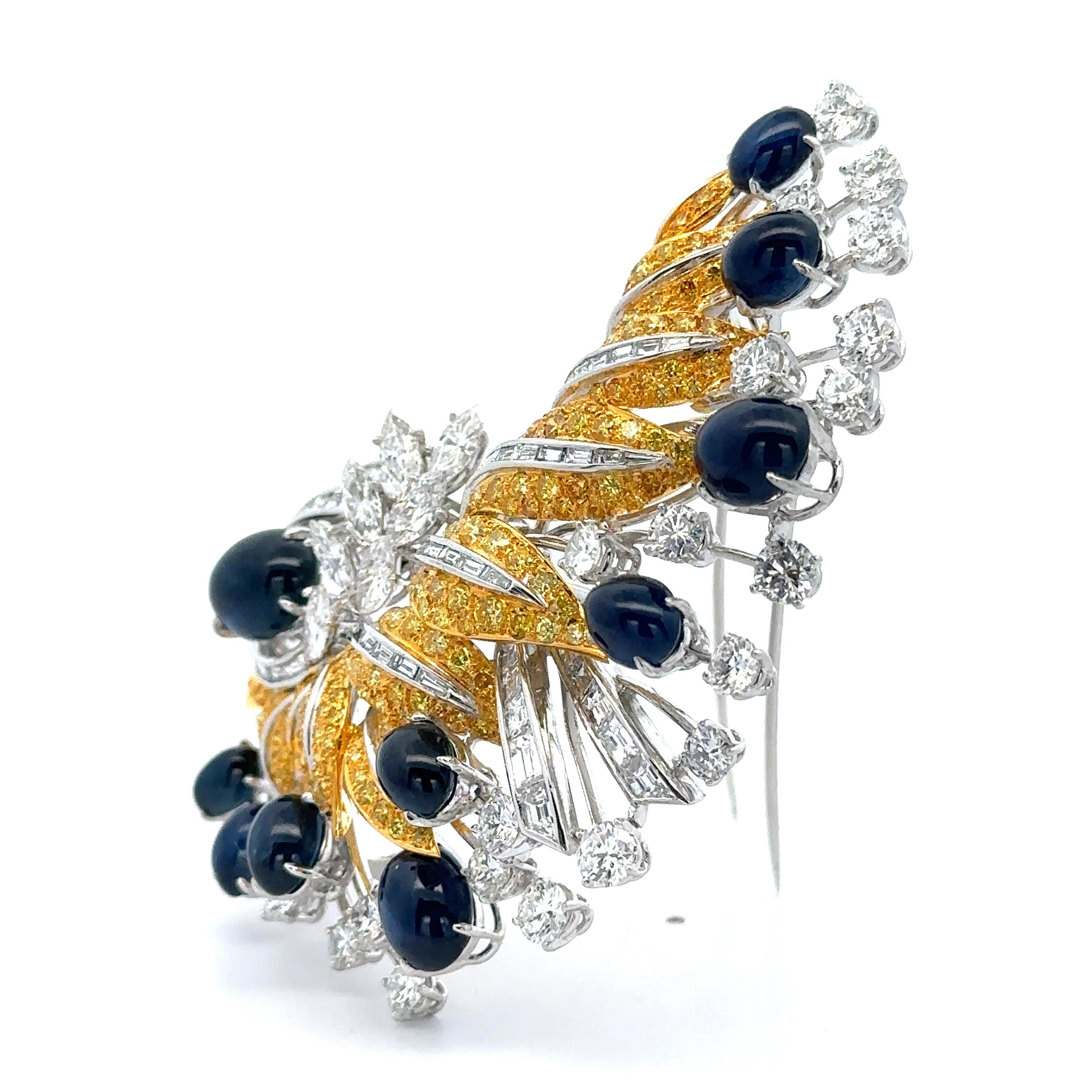 Platinum & Gold GIA 45.84ctw Sapphire Fancy Yellow Diamond Large Brooch For Sale 6
