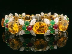 Platinum & Gold GIA 64.4ctw Sapphire Emerald Ruby and Diamond Statement Bracelet