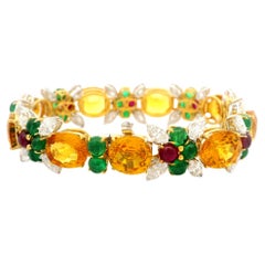 Platinum & Gold GIA 64.4ctw Sapphire Emerald Ruby and Diamond Statement Bracelet