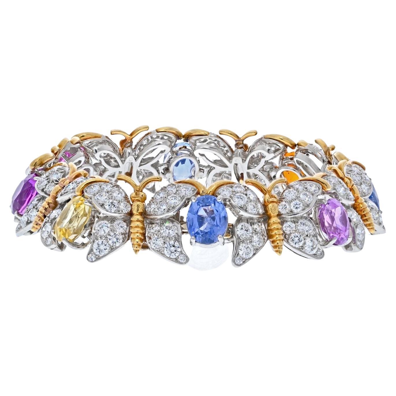 Jean Schlumberger Bracelet à motif papillon en platine et or avec diamants et pierres précieuses