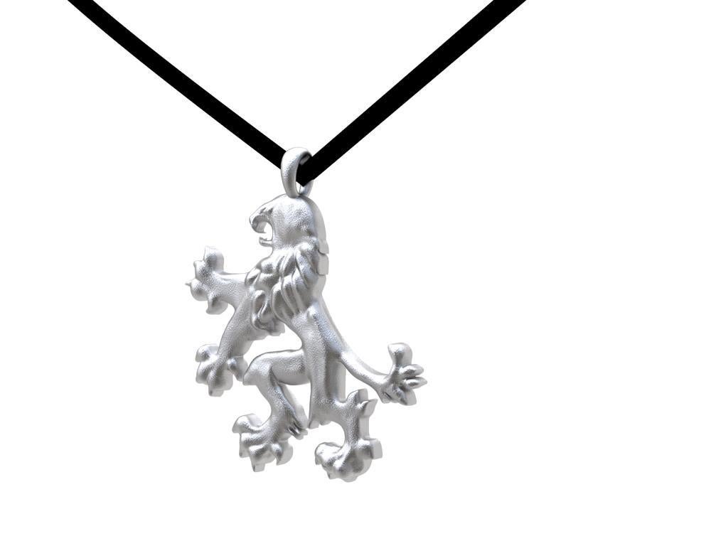 Contemporary Platinum Gold Lion Rampant Pendant Necklace For Sale