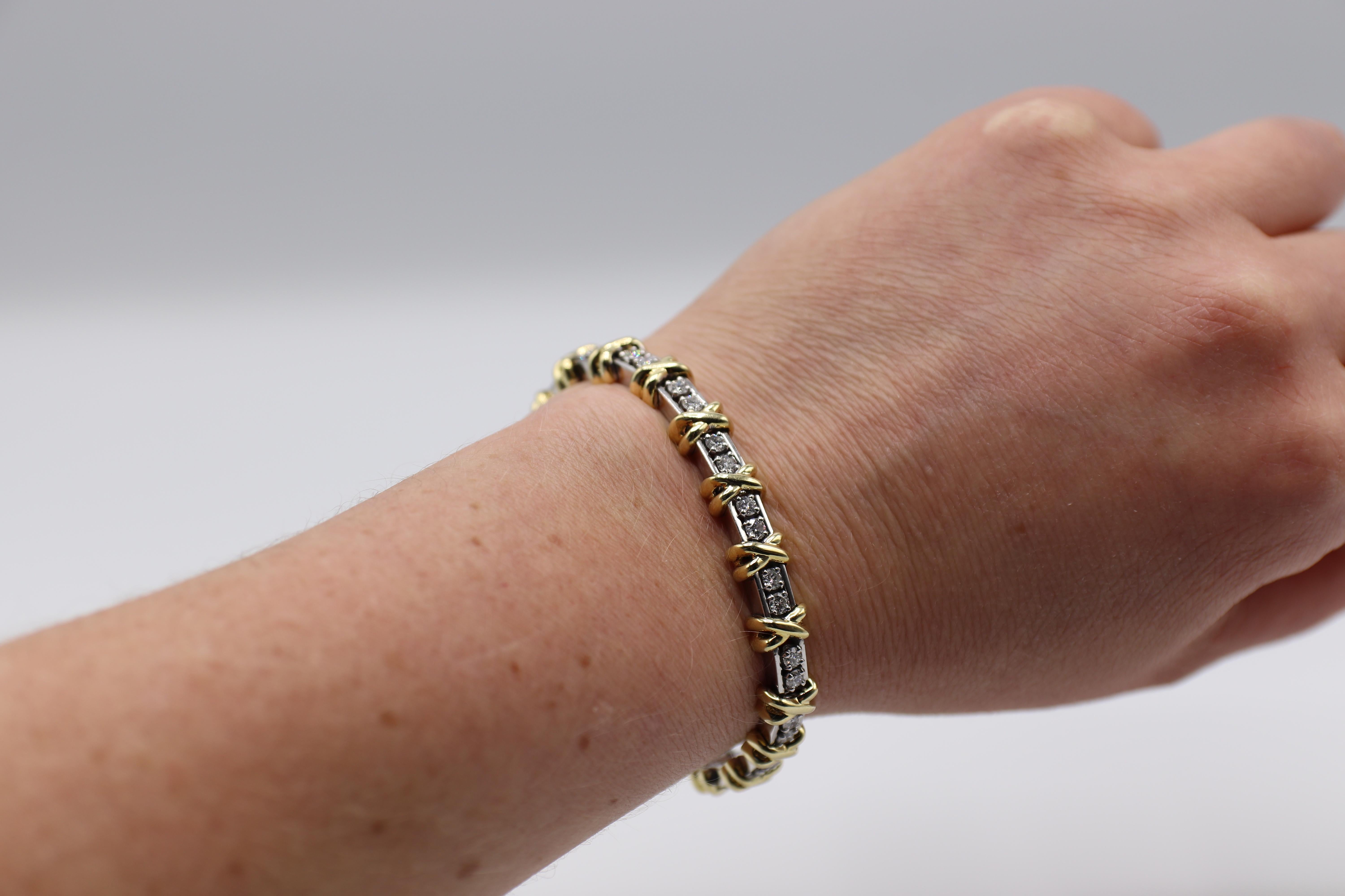 Platinum and Gold Two-Tone Diamond Tennis Bracelet with 