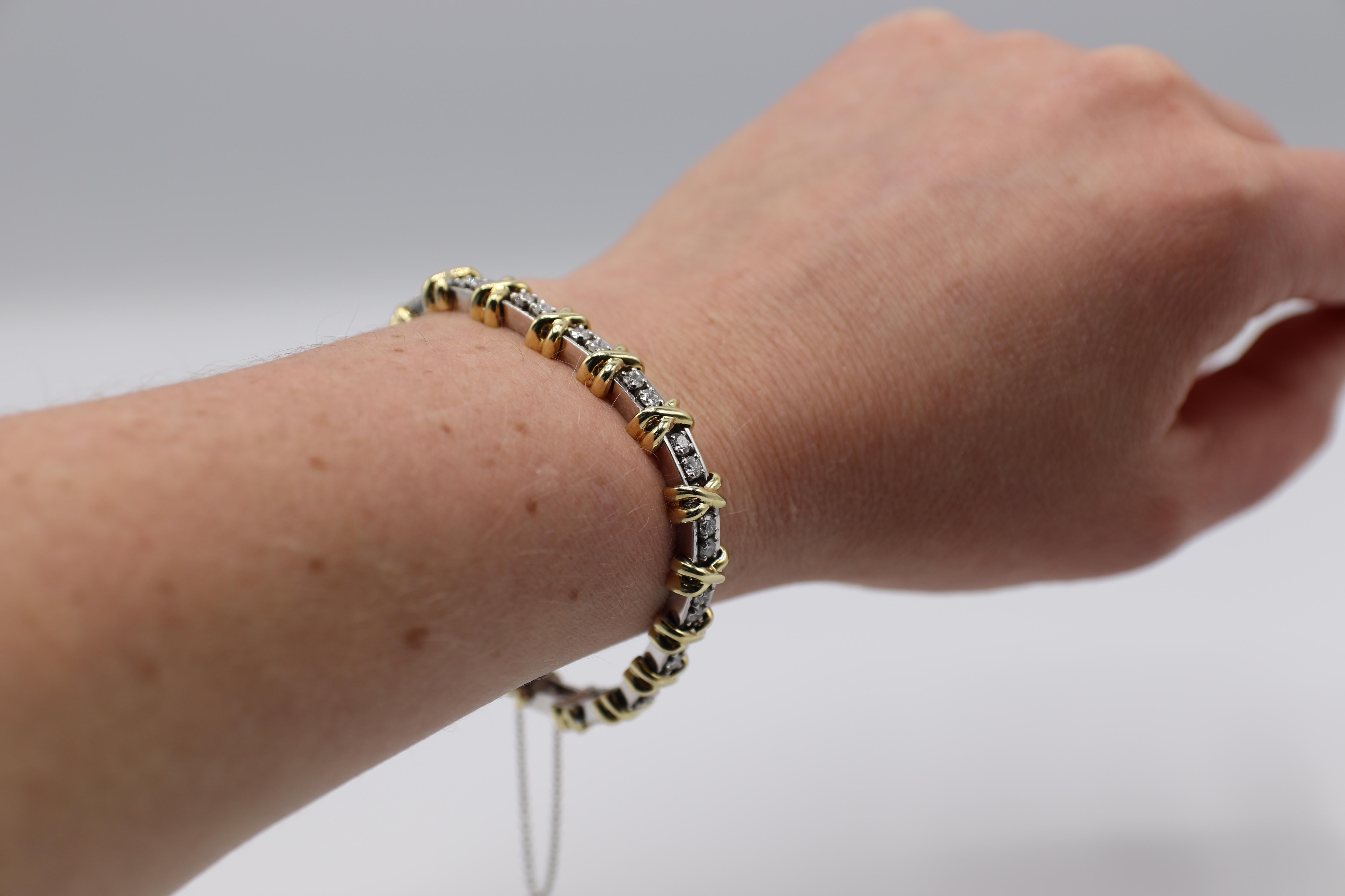 Platinum and Gold Two-Tone Diamond Tennis Bracelet with 