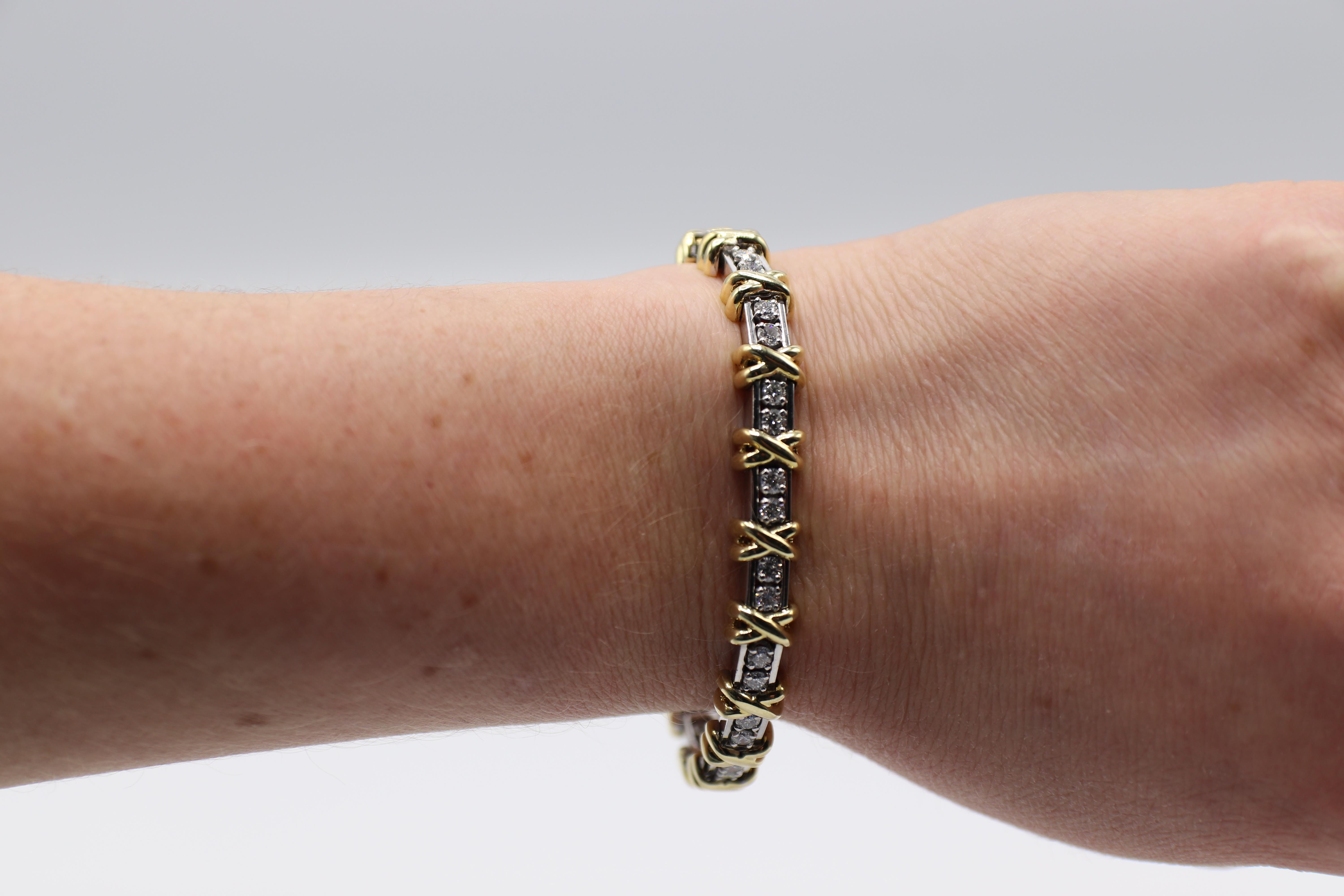 Platinum and Gold Two-Tone Diamond Tennis Bracelet with 
