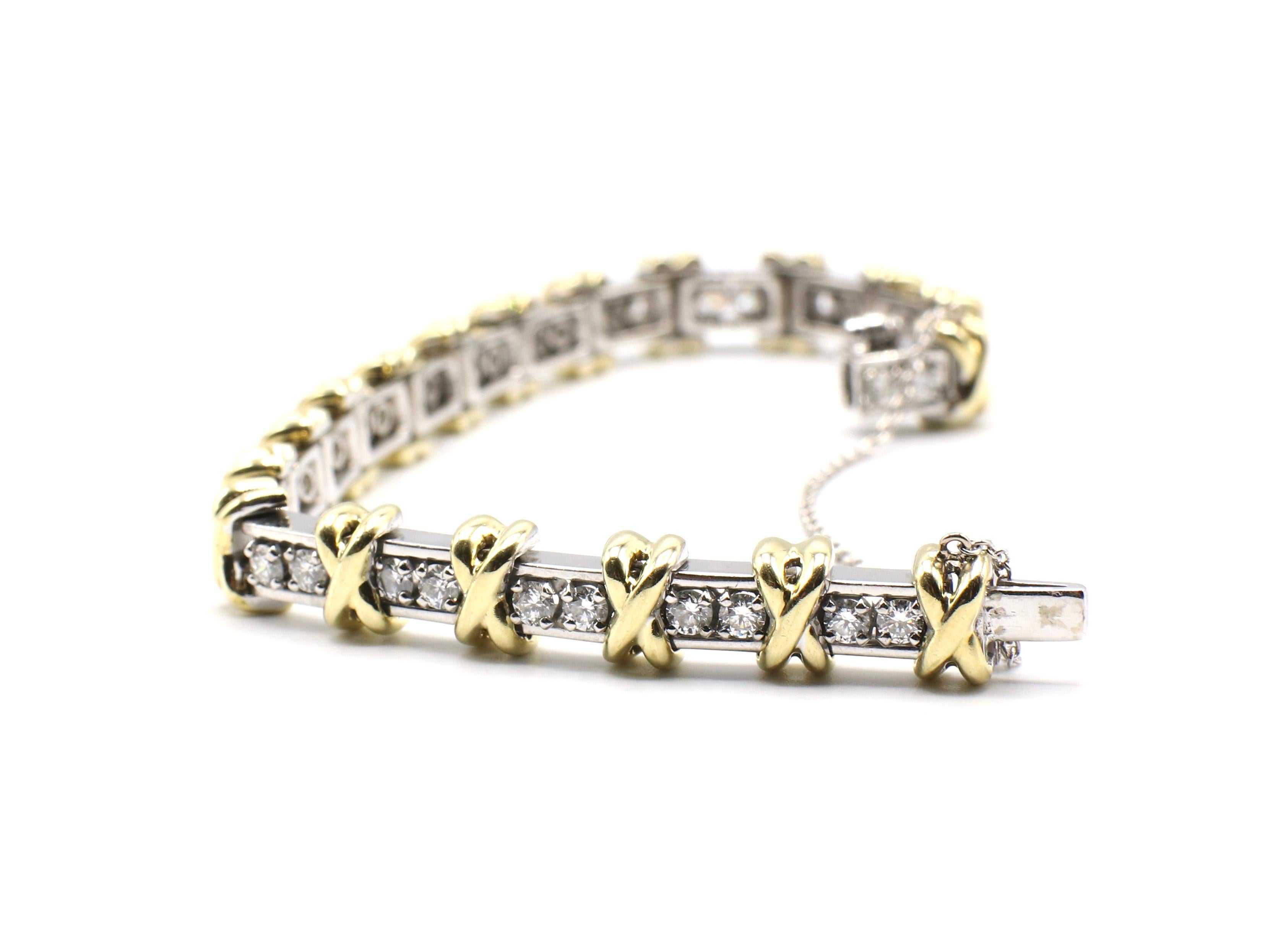 Round Cut Platinum and Gold Two-Tone Diamond Tennis Bracelet with 