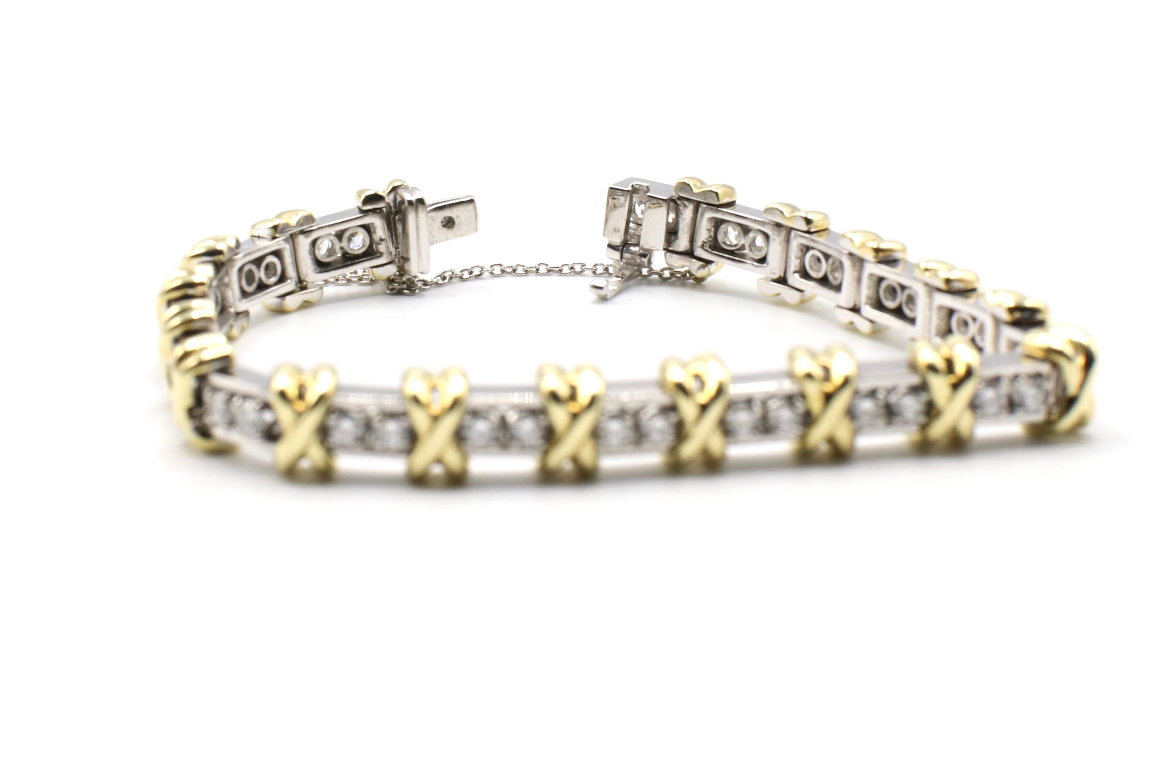 Platinum and Gold Two-Tone Diamond Tennis Bracelet with 