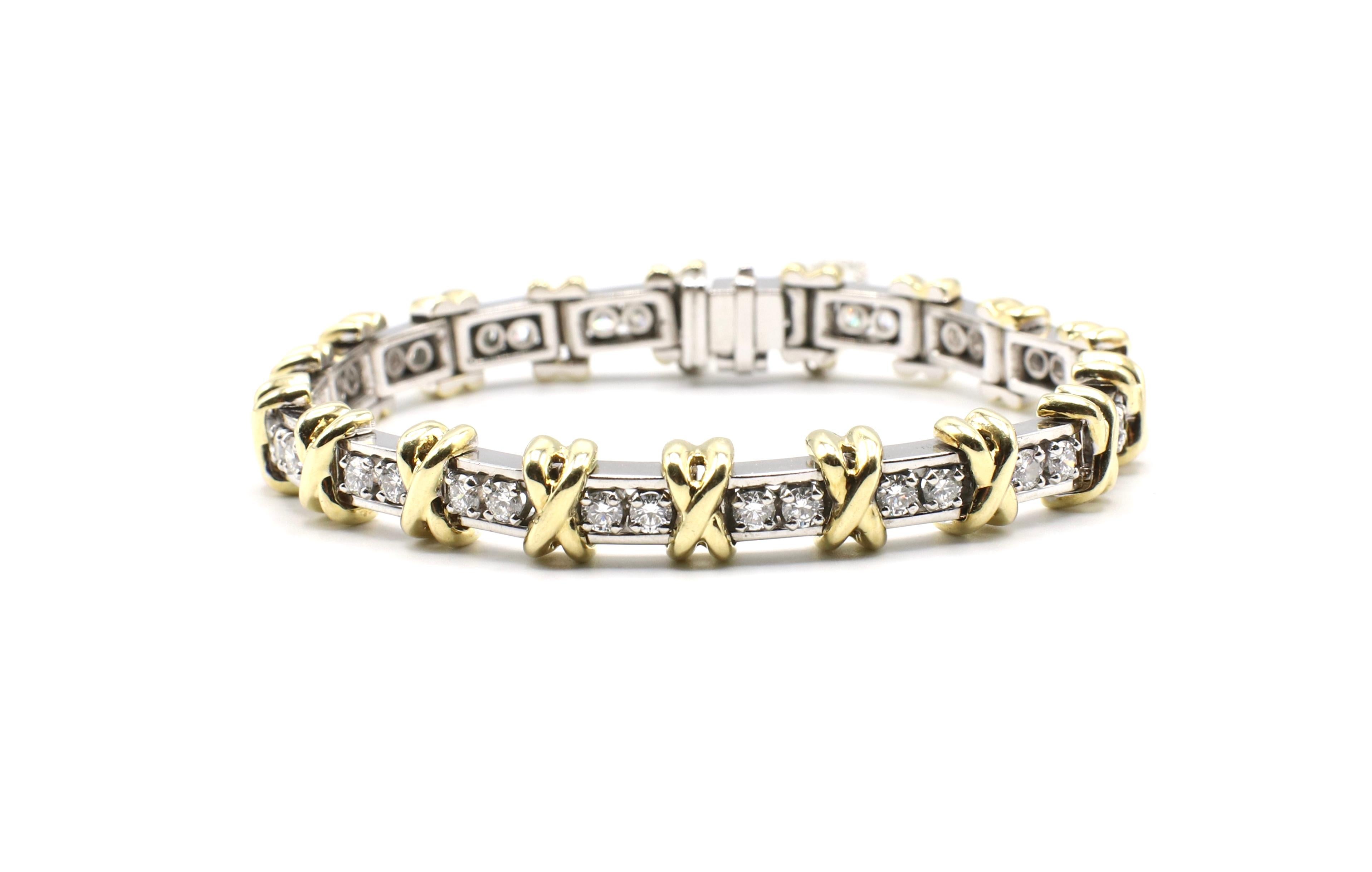 Women's Platinum and Gold Two-Tone Diamond Tennis Bracelet with 