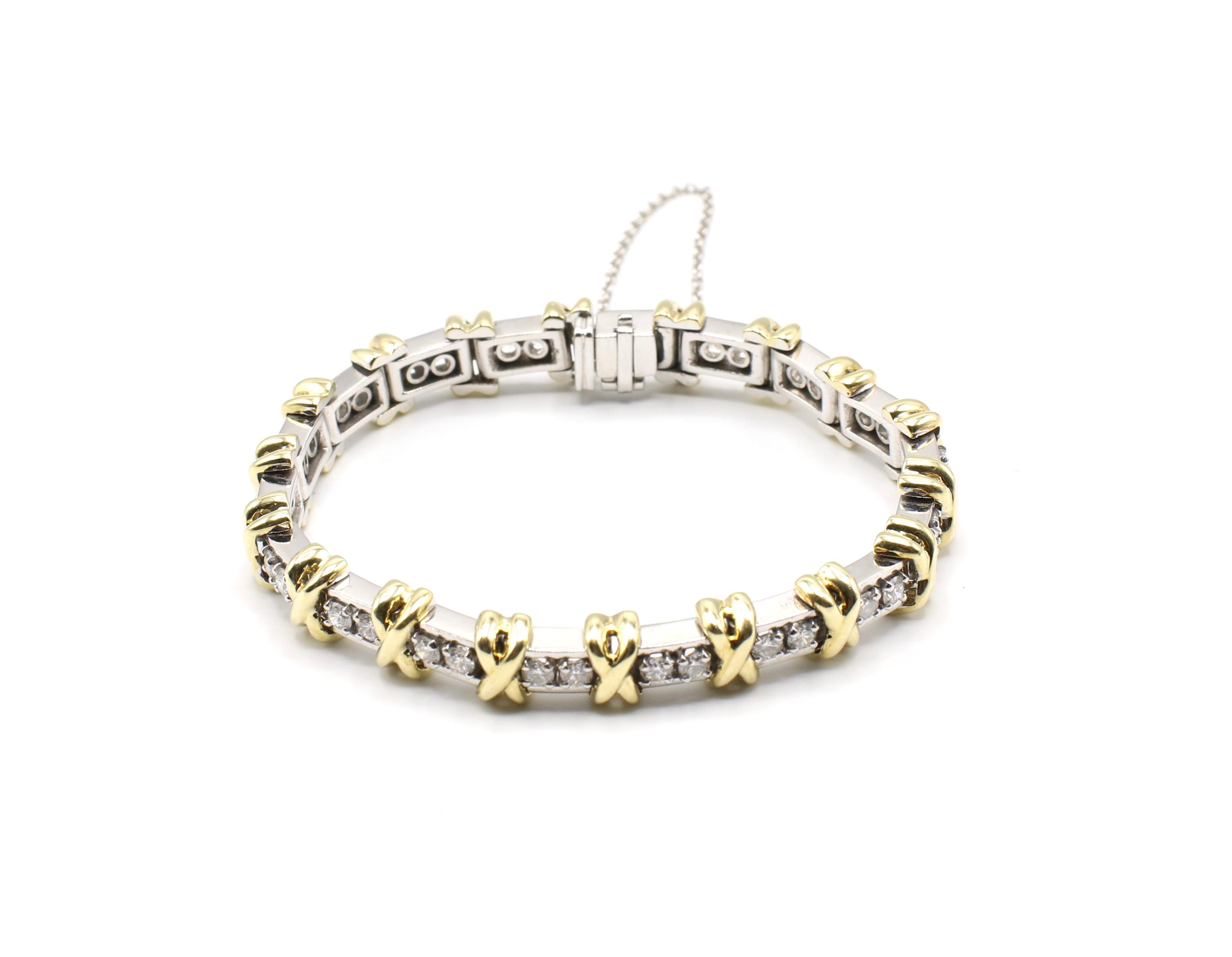 Platinum and Gold Two-Tone Diamond Tennis Bracelet with 