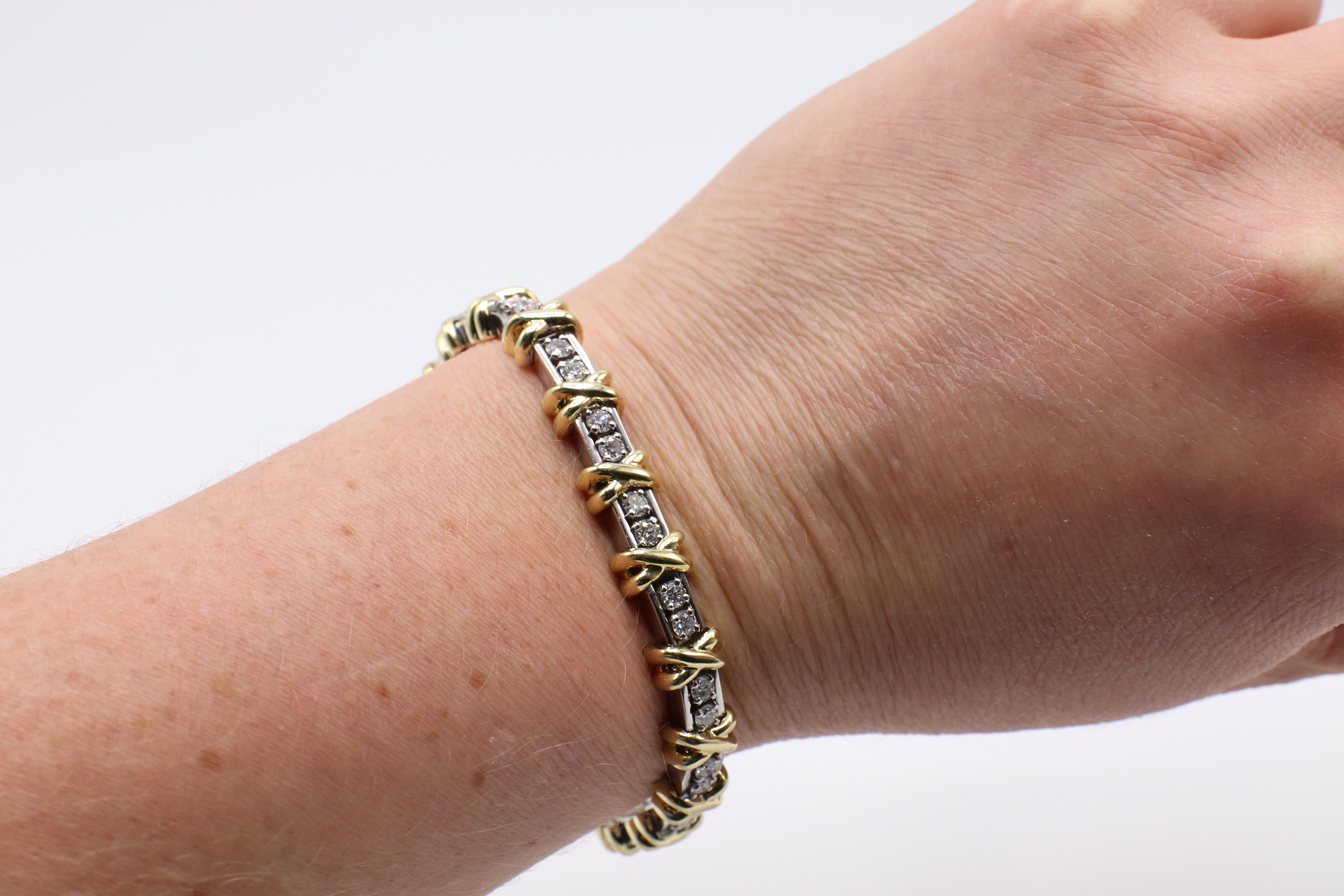 Platinum and Gold Two-Tone Diamond Tennis Bracelet with 