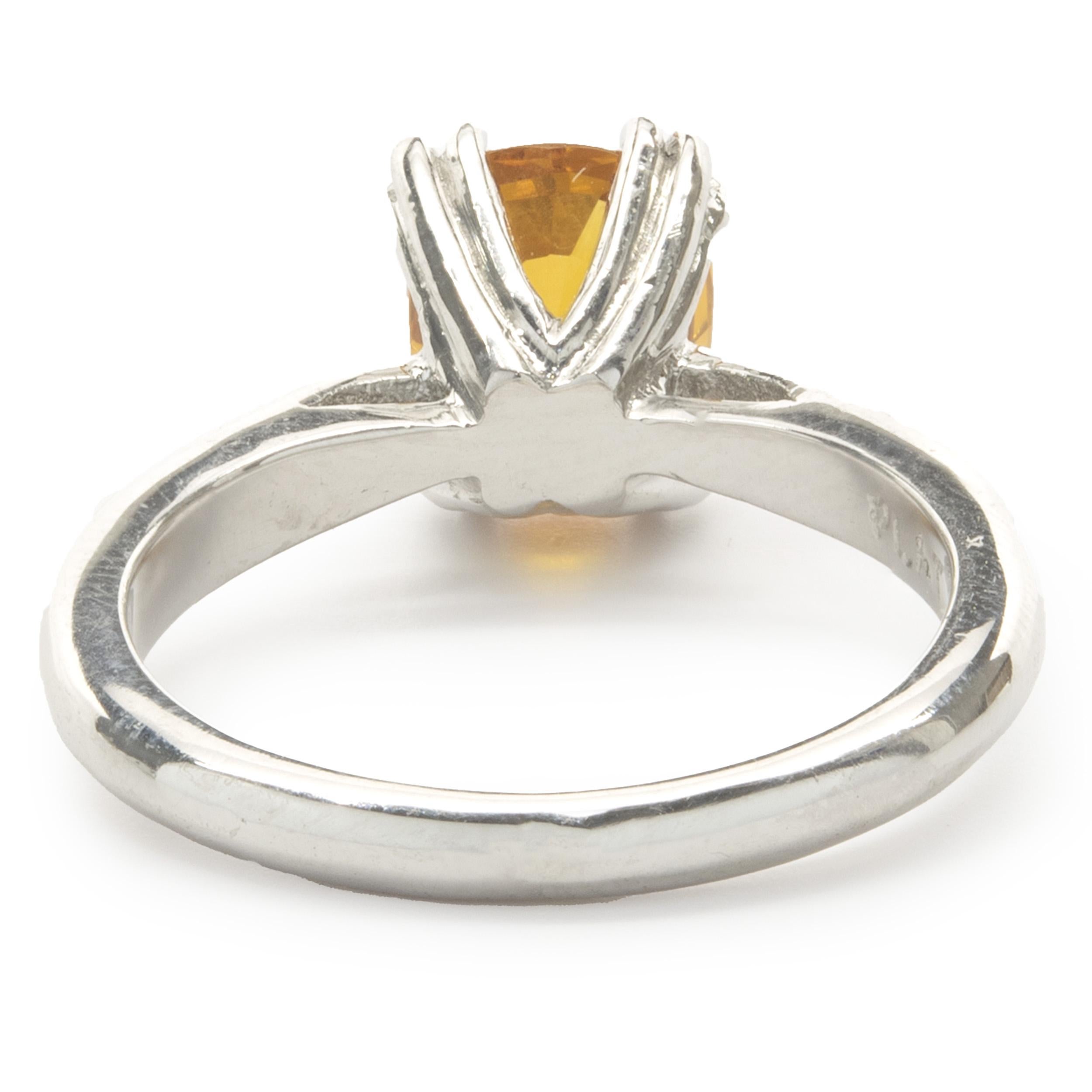 Platinum Golden Sapphire Solitaire Ring In Excellent Condition For Sale In Scottsdale, AZ