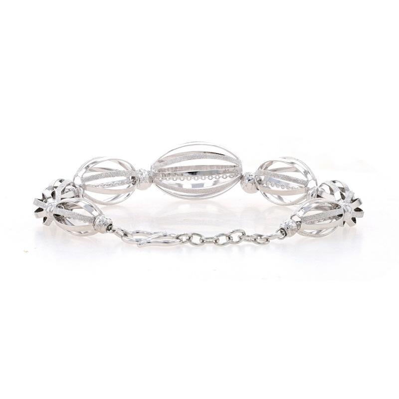 Women's or Men's Platinum Graduated Oval Cage Bead Bracelet - 950 Flat Cable Chain Adjustable For Sale