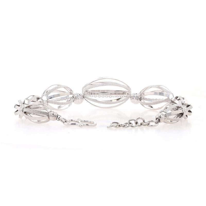 Platinum Graduated Oval Cage Bead Bracelet - 950 Flat Cable Chain Adjustable For Sale 1