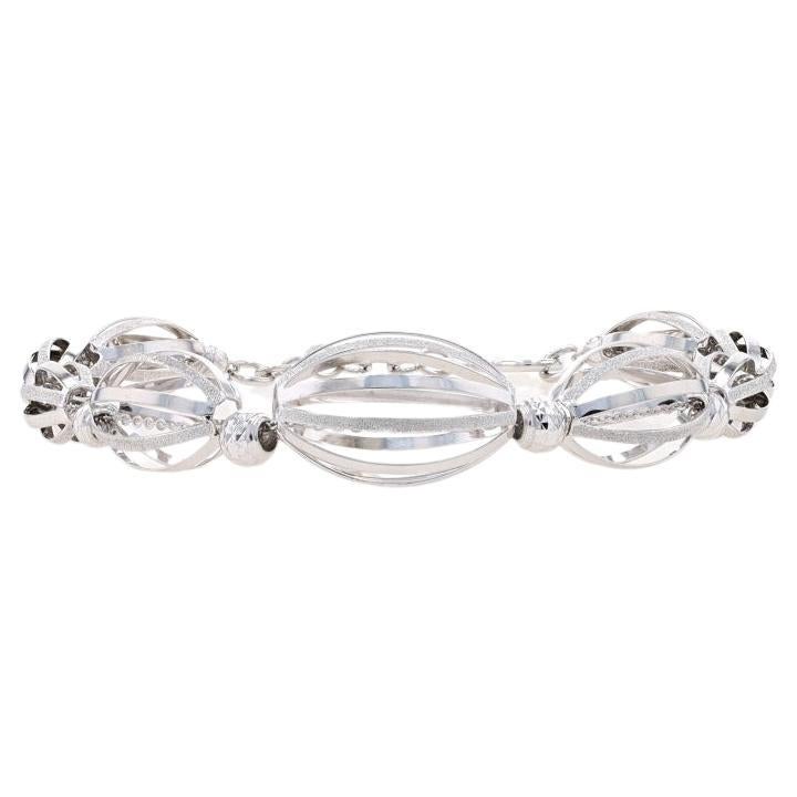 Platinum Graduated Oval Cage Bead Bracelet - 950 Flat Cable Chain Adjustable For Sale