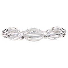 Platinum Graduated Oval Cage Bead Bracelet - 950 Flat Cable Chain Adjustable