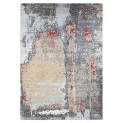 Platinum Gray Abstract Design Denser Weave Pure Wool Hand Knotted Oriental Rug