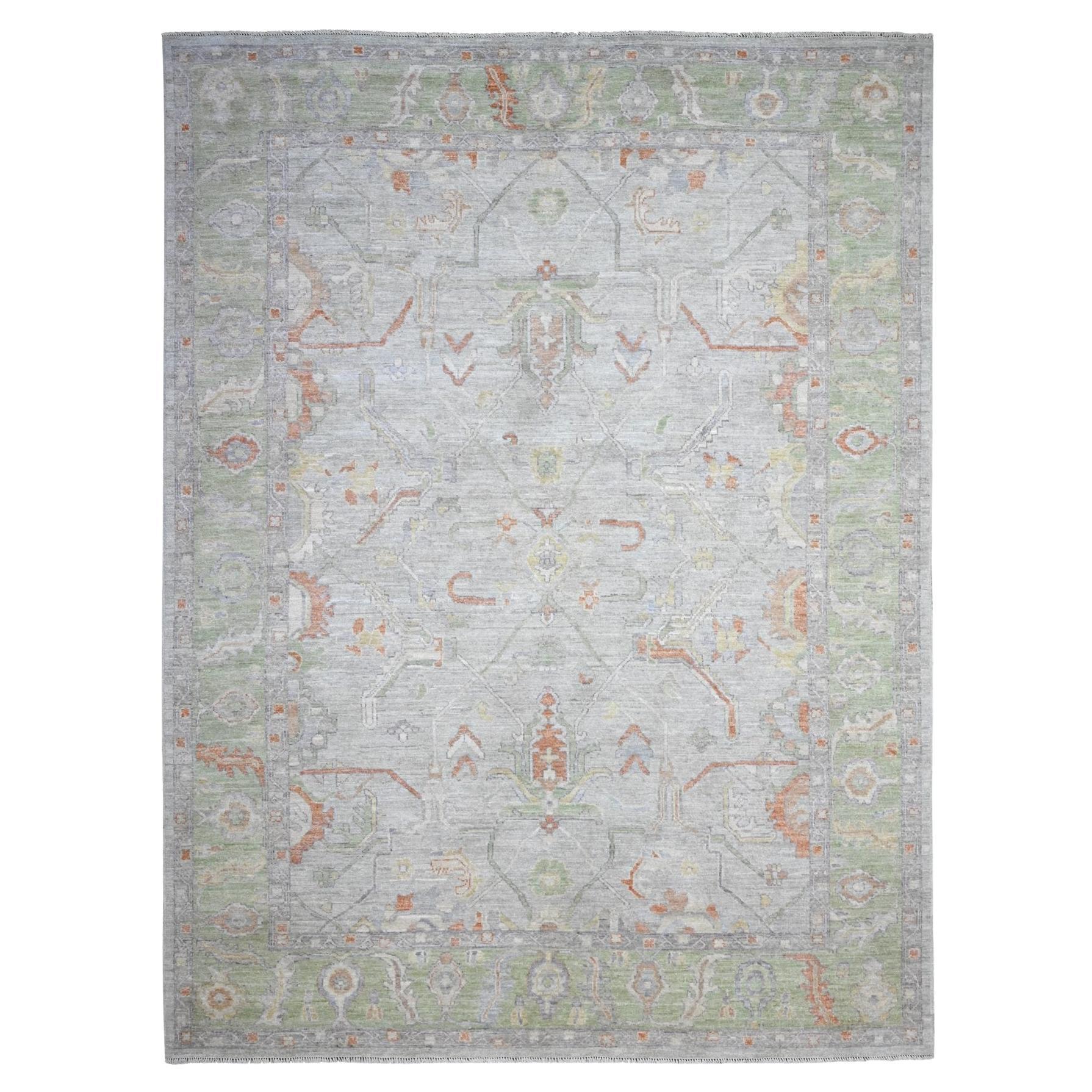 Platinum Gray Afghan Angora Oushak All Wool Hand Knotted Oriental Rug 8'10"x12'