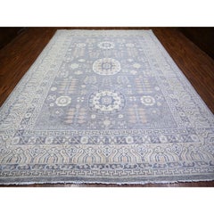 Platinum Gray Soft Wool Hand Knotted Stone Washed Peshawar Rug 10'0" x 14'1"