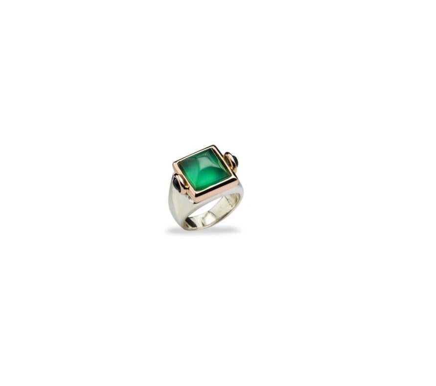 Women's Platinum Green Agate Cabochon Cut Tourmaline Art Deco Style Cocktail Ring