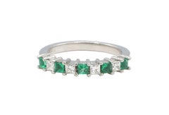 Platinum Green Emerald & Natural Diamond Half Band Ring