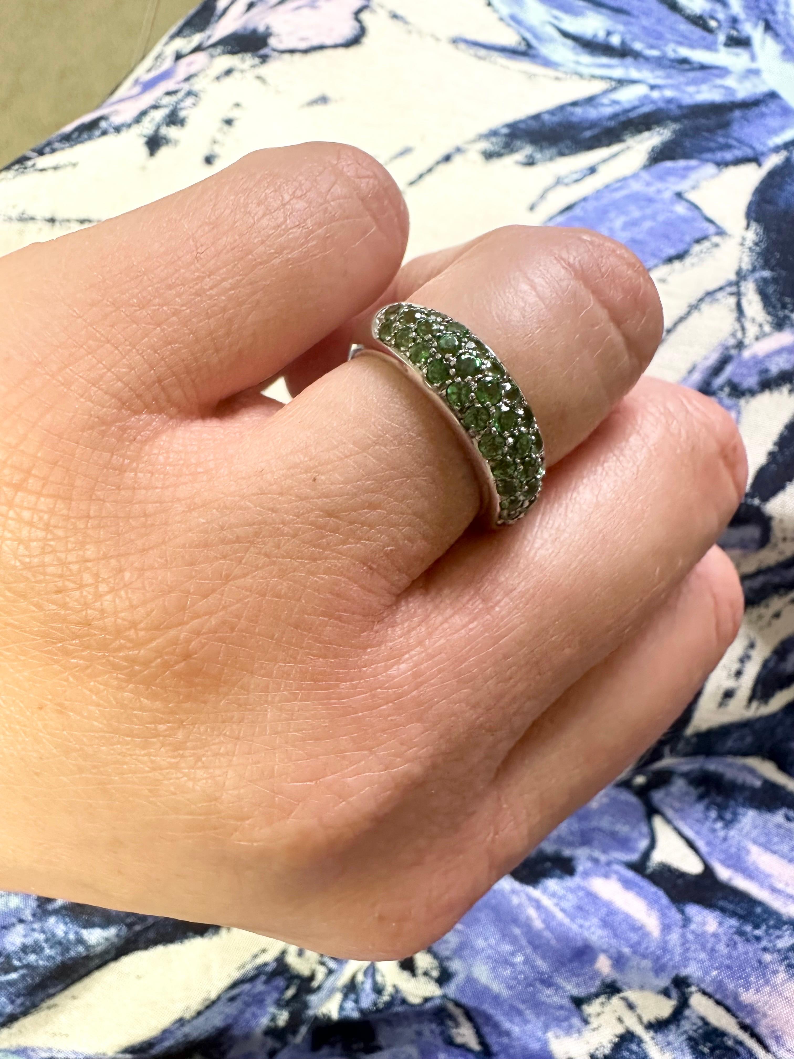 Women's or Men's Platinum Green Ring Tsavorite Pave Ring in Platinum For Sale