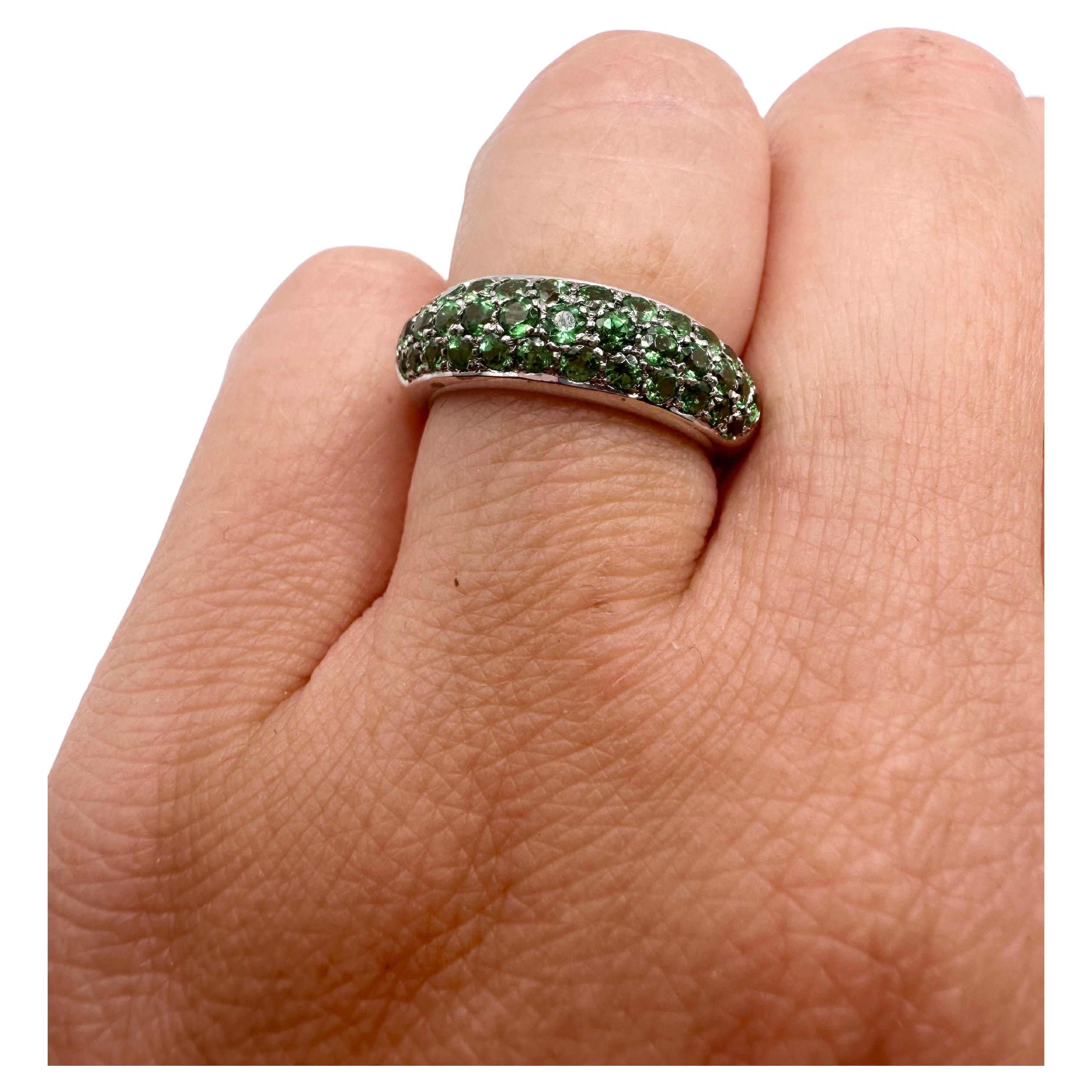 Platinum Green Ring Tsavorite Pave Ring in Platinum For Sale