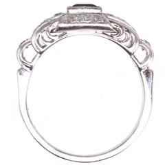 Platinum, Green Sapphire & Diamond Ring, Mid Century