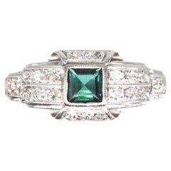 Platinum, Green Sapphire & Diamond Ring, Mid Century
