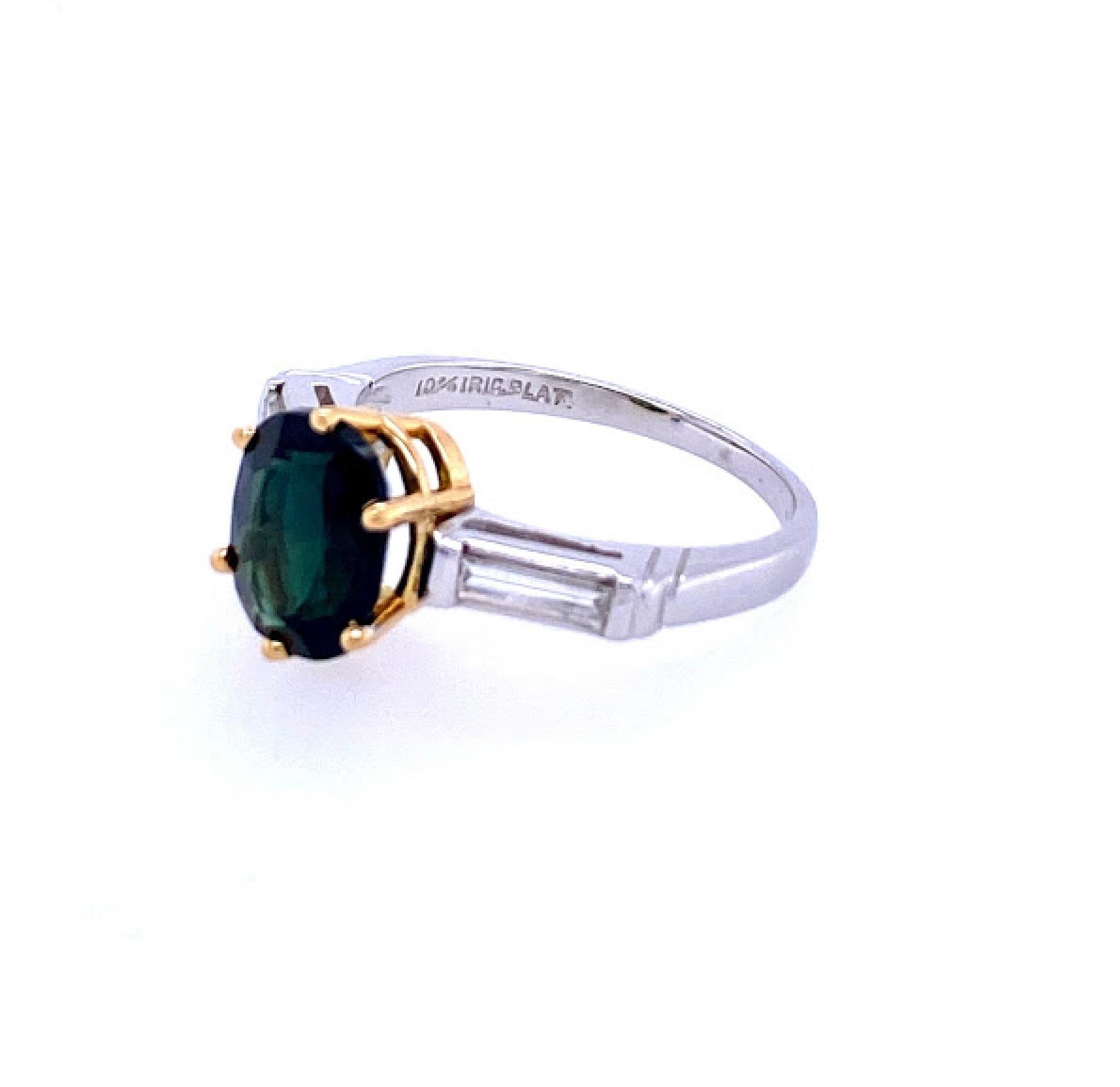 Modern Platinum Green Sapphire Ring