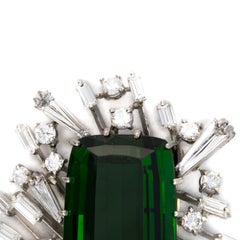 Platinum Green Tourmaline and Diamond Brooch