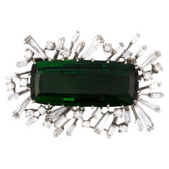 Platinum Green Tourmaline and Diamond Brooch