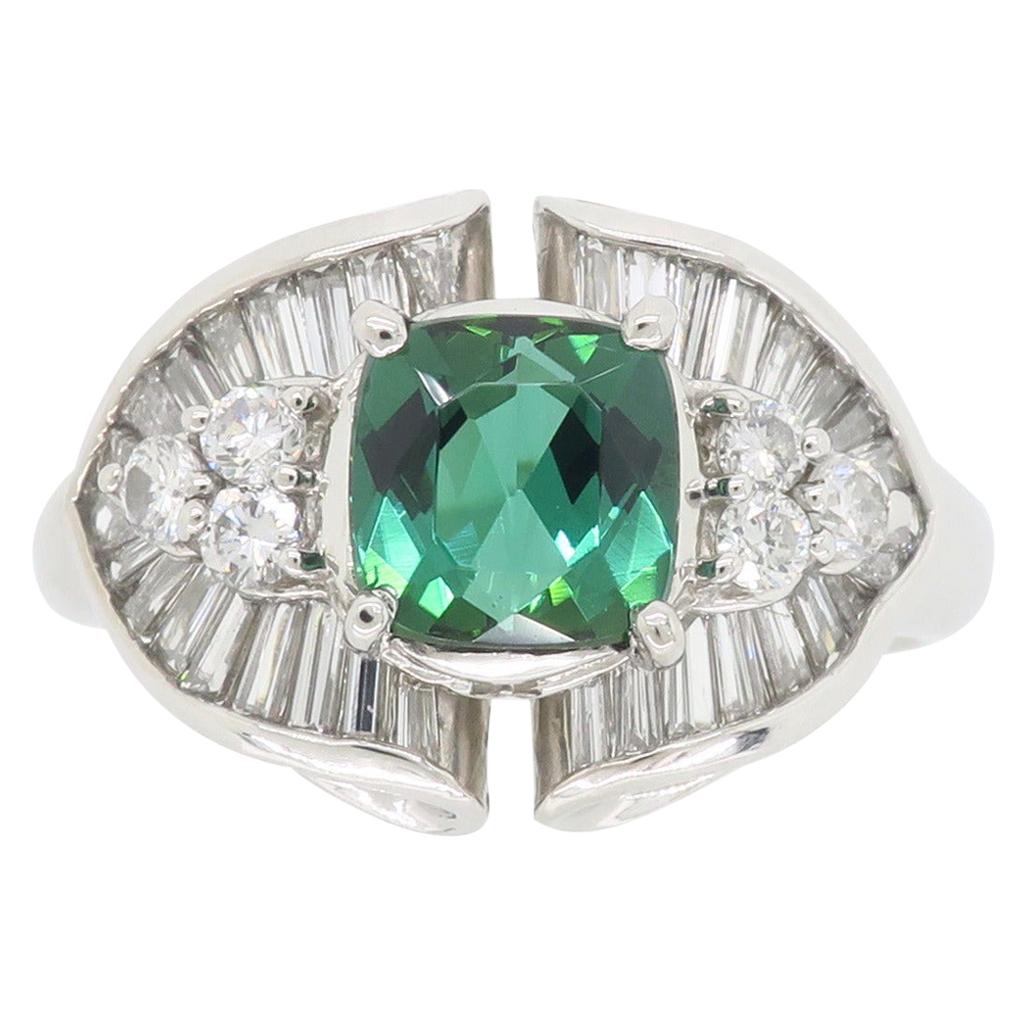 Platinum Green Tourmaline and Diamond Cocktail Ring