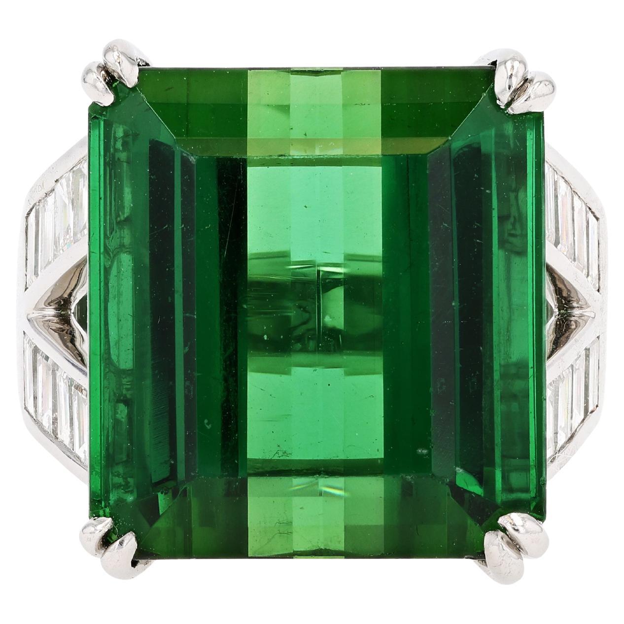 Platinum, Green Tourmaline, and Diamond Ring