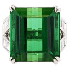 Platinum, Green Tourmaline, and Diamond Ring