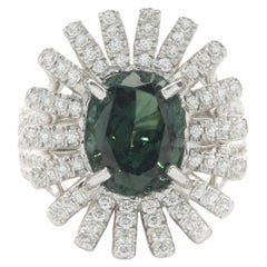 Platinum Green Tourmaline and Diamond Spray Ring