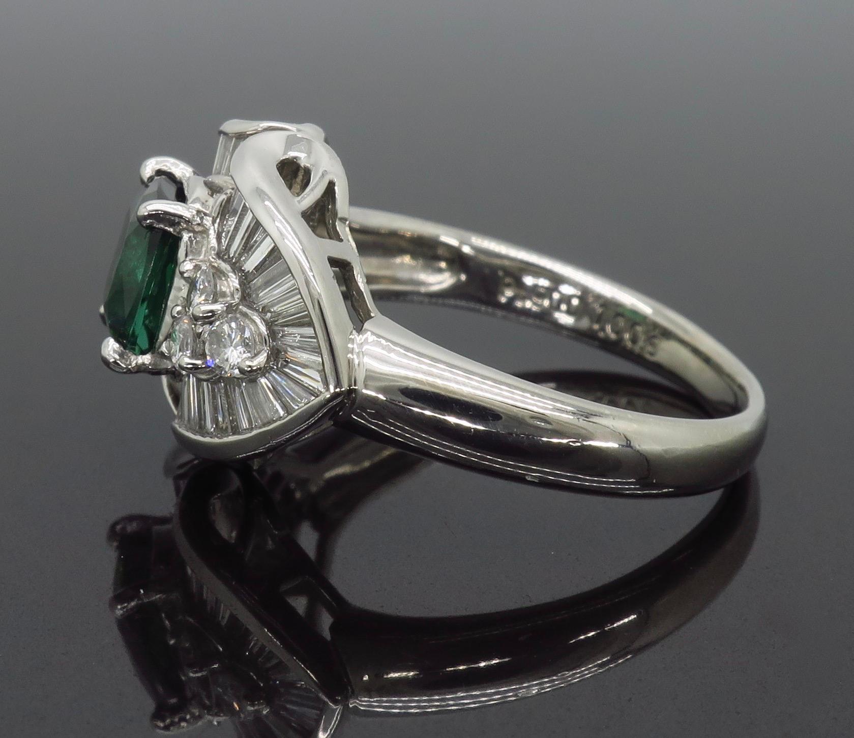 Platinum Green Tourmaline and Diamond Cocktail Ring In Excellent Condition In Webster, NY
