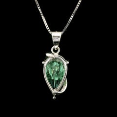 Platinum Green Tourmaline & Diamond Teardrop Pear Pendant w/ Adjustable Chain