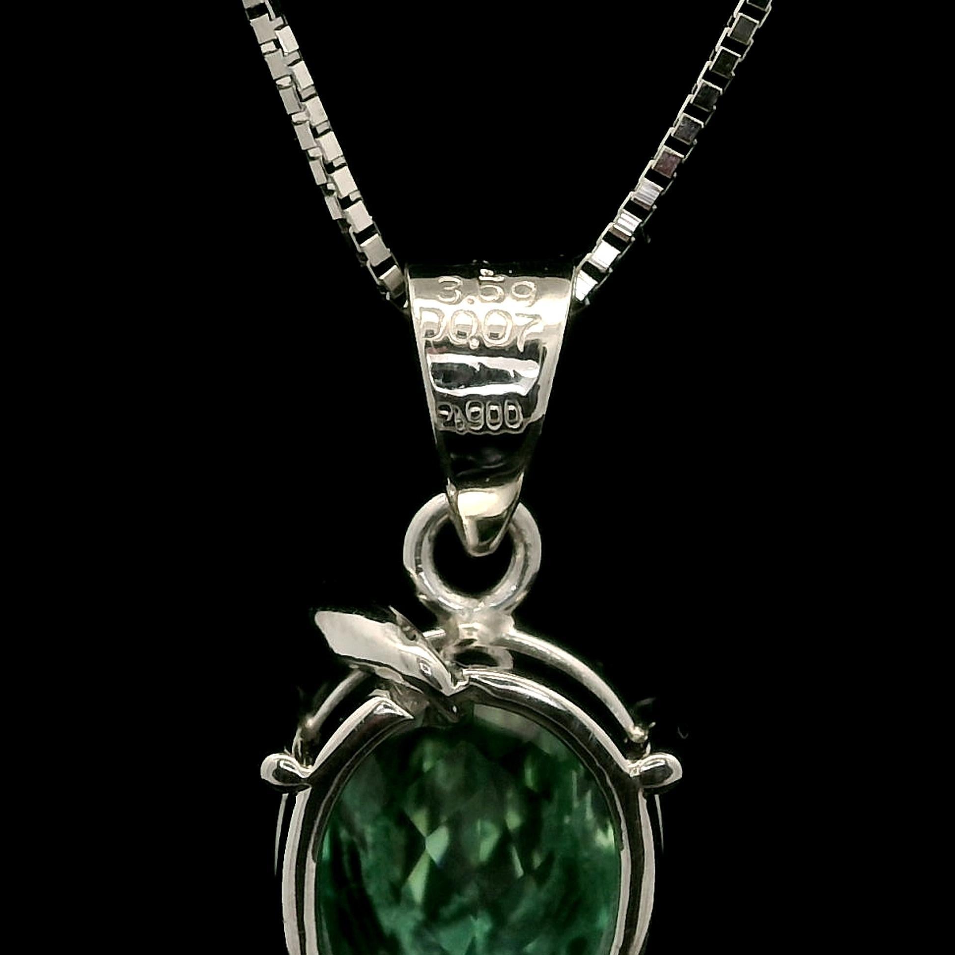 Pear Cut Platinum Green Tourmaline & Diamond Teardrop Pear Pendant w/ Adjustable Chain For Sale