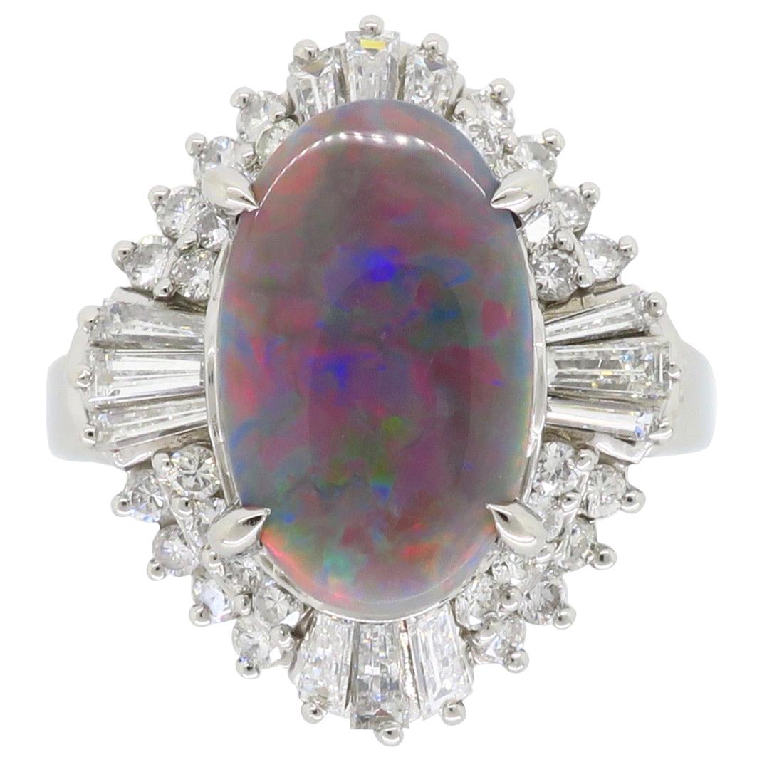 Platinum Grey Opal and Diamond Ballerina Style Ring