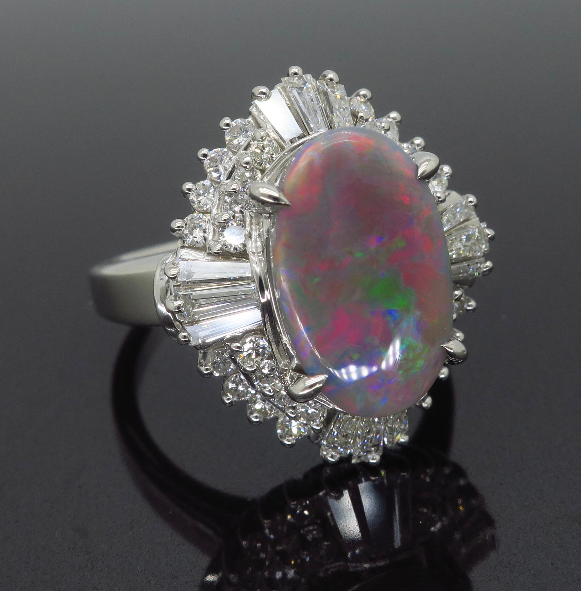 Platinum Grey Opal and Diamond Ballerina Style Ring 7