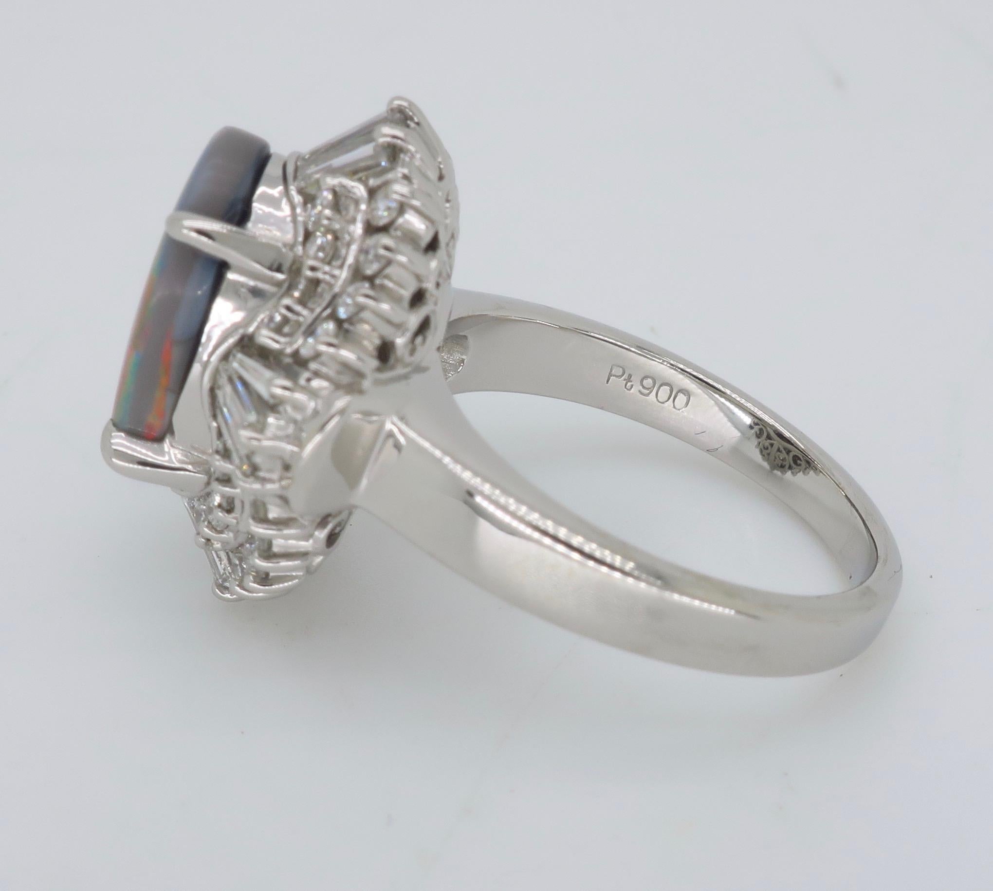 Women's or Men's Platinum Grey Opal and Diamond Ballerina Style Ring