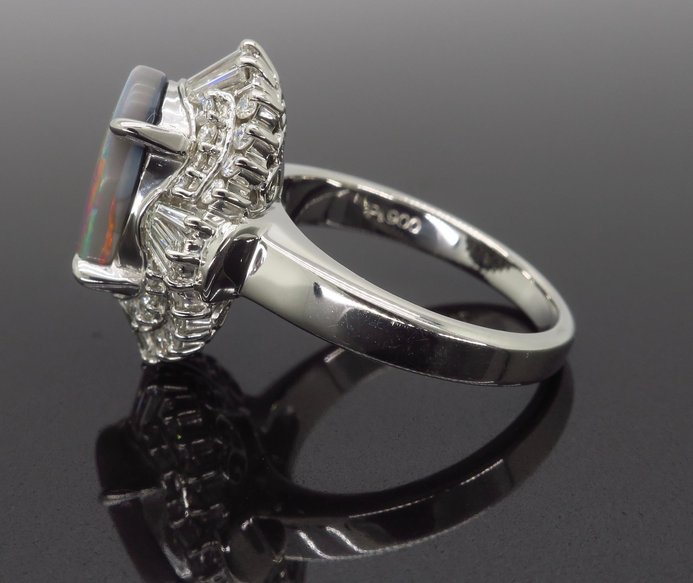Platinum Grey Opal and Diamond Ballerina Style Ring 4