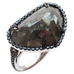 Platinum Grey Pear-Shaped Rose-Cut and Black Diamond Bintou Ring