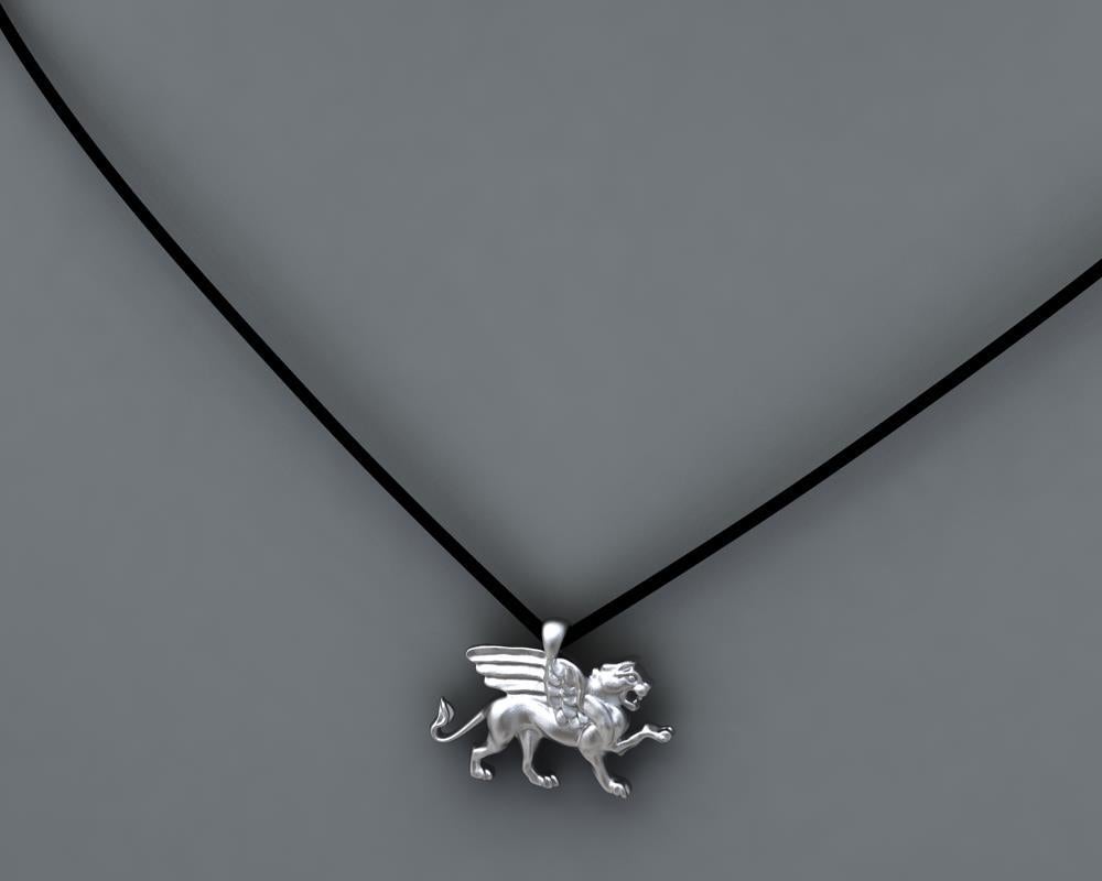 Platinum Winged Lion Griffin Pendant Necklace In New Condition For Sale In New York, NY