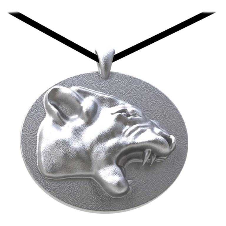 Platinum Growler Panther Pendant Necklace For Sale