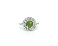 Platinum GRS 2.29ctw Horsetail Green Demantoid Garnet Diamond Double Halo Ring